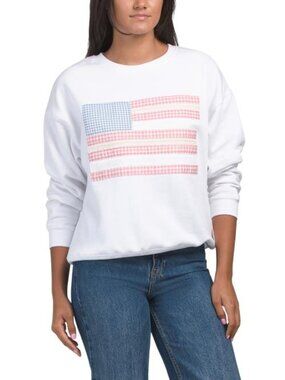 LAZY SUNDAY Fleece Usa Flag Patched Sweatshirt